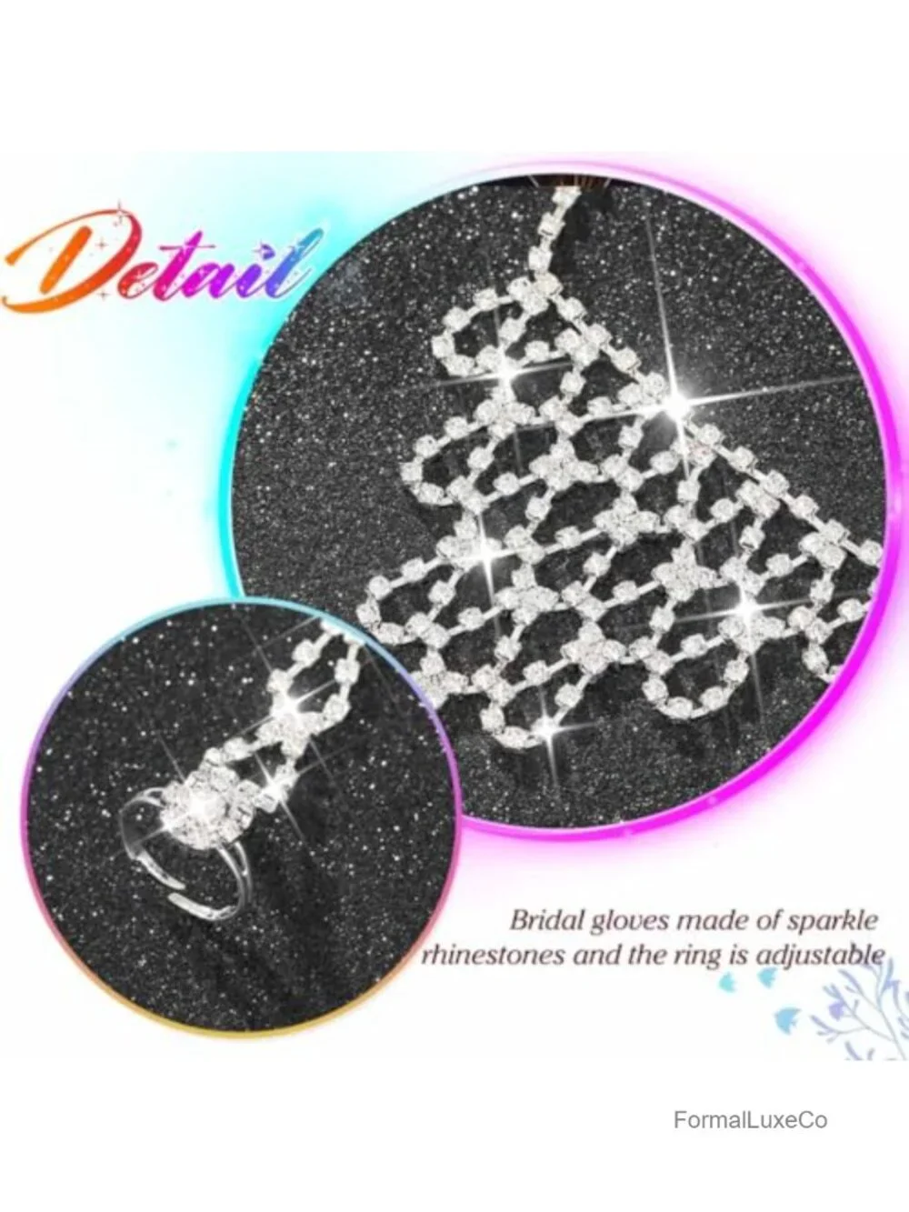 Fingerless Rhinestone Glitter Bridal Hand Chain Gloves Women